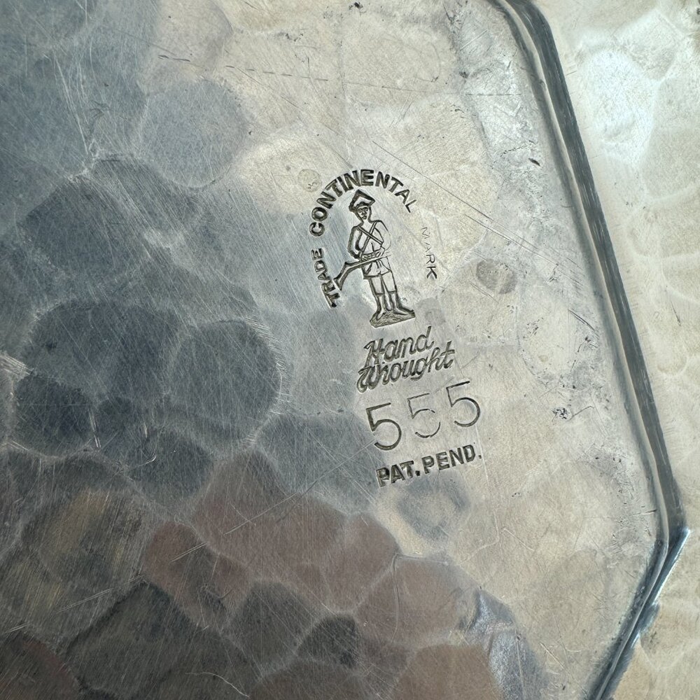 Vtg Deer‎ Geese Trade Continental Hand Wrought Hammered Aluminum Tray w Handles - Picture 5 of 11